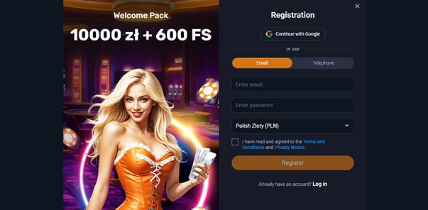 Rejestracja jednyym kliknięciem Vox Casino PL